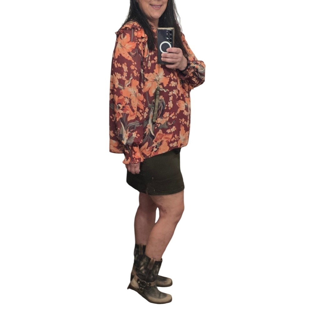 $39 Grace & Karma Floral Long Sleeve Blouse Ruffle Neckline Womens PLUS 2x fall‎
